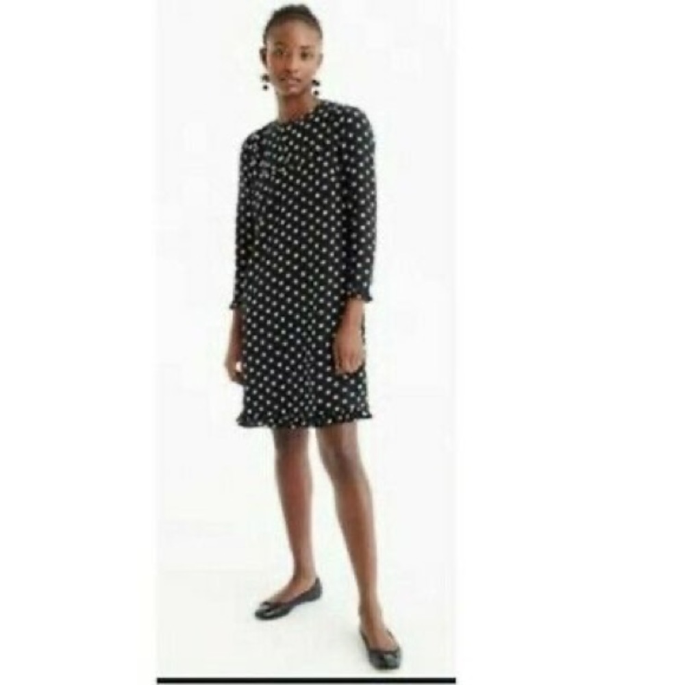 J Crew Black White Star Print Dress Silk NWT